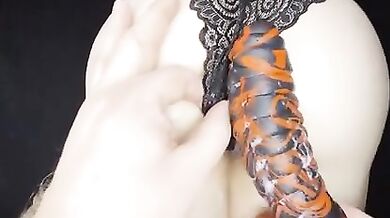 BBW rides huge black dildo till squirting orgasm - close-up pussy action!