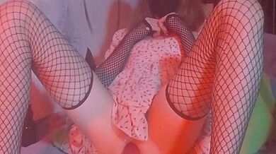 Moaning like a whore femboy masturbate and fucks his ass with a dildo and cums sweetly