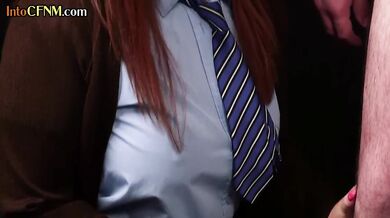 CFNM college uniform redhead jerks in group locker room HJ