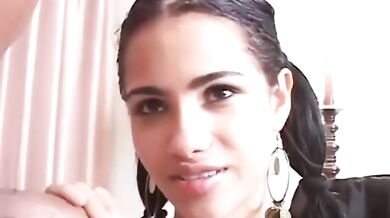 Brushing Latina Babe's Teeth With Cum