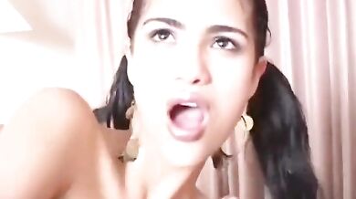 Brushing Latina Babe's Teeth With Cum