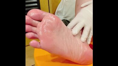 Japanese schoolgirl barefoot sole slippery massage