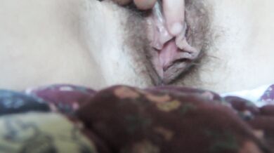 HD Hairy MILF rubs clit cums quick then plays with milky tits lactation