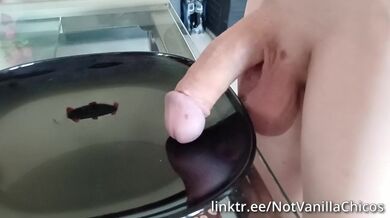 Mistress makes slave cum by making him rub his penis on a plate and then makes him lick all the cum