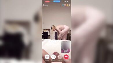 My husband is jerking and cum front my mom  while we talk with her by video call.