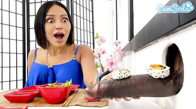 Big Tit Lesbian MILFs Sushi Glory Hole Experience - BBC Blowjob and Cute Asian Teen