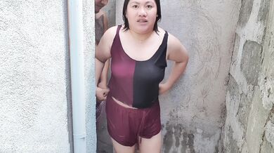 Filipina taking a bath outside the house got fuck