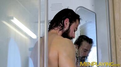 MEN PLAYING - Sexy businessman Migel Angel anal fingering after shower