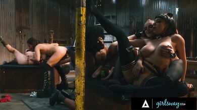 GIRLSWAY Dirty Babes Have WILD ROUGH ORGY In Abandoned Factory! STRAP ON, FINGERING, & FISTING - Leana Lovings