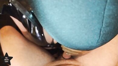 Latex gloves blowjob - ruined 4 times while he was sitting on a chair