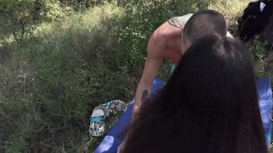 I caught a guy and a girl in the forest and joined in a bi threesome in nature - 3.94