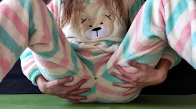 schoolgirl with small tits in pajamas masturbate pussy and squirting orgasm