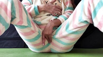 schoolgirl with small tits in pajamas masturbate pussy and squirting orgasm