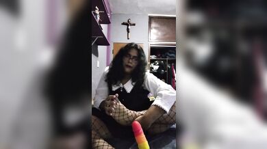 Chubby Trans girl playing with dildo