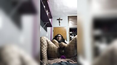 Chubby Trans girl playing with dildo