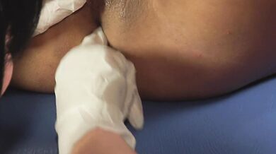 Naughty nurse sucks and fingers her patients ass