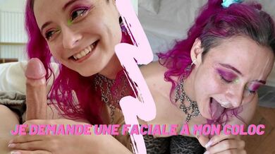 POV French alt girl sucks her roomate's cock and gets a huge cum facial