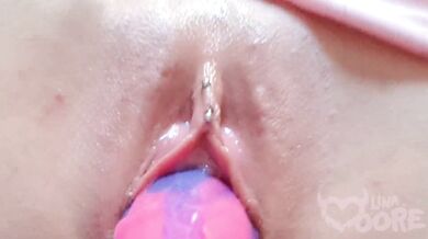 Cute cowgirl gets vaginal multiorgasms. Pussy close up