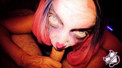 Sexy Milf Clown sucks a big dick before her silly clown pussy gets filled.