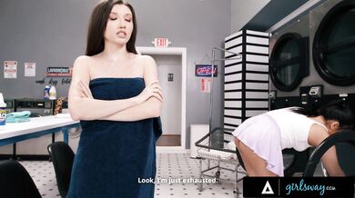GIRLSWAY - Bored Girlfriends Maya Woulfe & Summer Col Have Wild Fuck While Waiting At The Laundromat