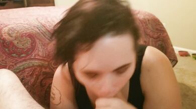 Passionate deep throat blowjob leads to cum on her mouth