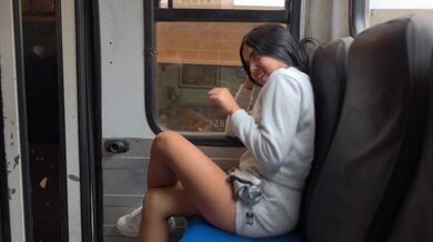 She sucks my dick on the public bus and then we end up fucking in a hotel.