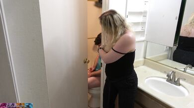 Stepson caught masturbating in the bathroom fucks stepmom