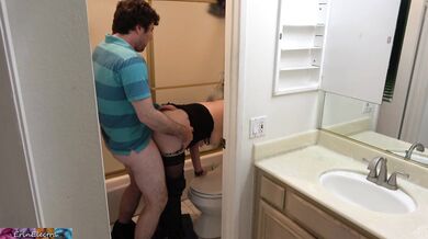 Stepson caught masturbating in the bathroom fucks stepmom