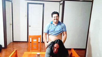 Stepmother caught by surprise while fucking on the dining room table