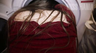 My stepsister is doing laundry, I fucked her and cummed on her clothes