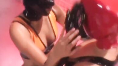 LATEXPASS - Masked latex subs toyed with by lesbian dominatrix