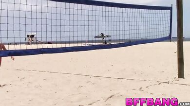 BFF BANG - Teenage cockriders facialized after beach volleyball