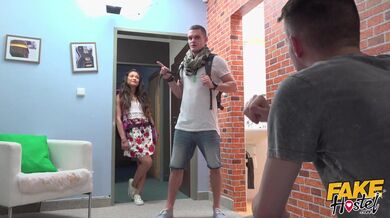 Fake Hostel - College boy fucks a guys slutty cheating Latina girlfriend