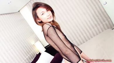 Skinny Ladyboy Wawa Plays With Her Uncut Dick