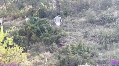 Hot babes hiking outdoors get slutted out by stranger in public threesome