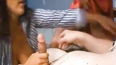 Blonde milf stepmother rachel steele helps with a hot threesome double blowjob