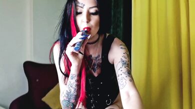 Chastity belt, seduction and arousal of a sex slave. Domina puts a chastity belt on a slave's cock