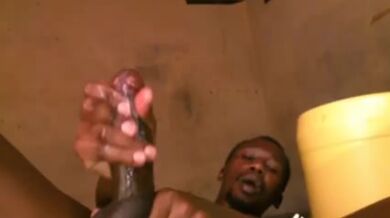 AFRICAN MAN WANKING AND MOANING LOUDLY WHILE STROKING HIS COCK