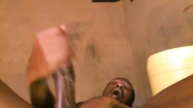 AFRICAN MAN WANKING AND MOANING LOUDLY WHILE STROKING HIS COCK