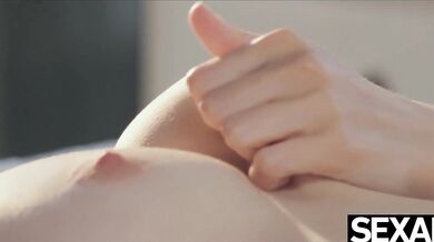 Gorgeous brunette fingerbangs her pussy to an intense orgasm