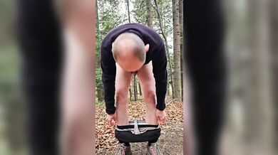 I peeing while walking outdoors in the forest