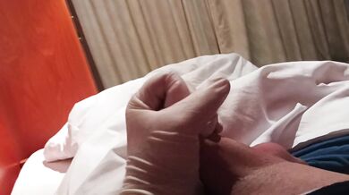 Unerected shaved uncut penis masturbation at home