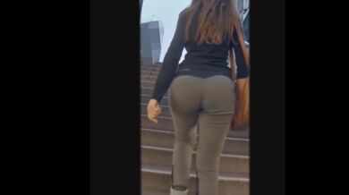 big ass grey pants brunette