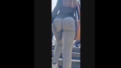 big ass grey pants brunette