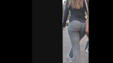 big ass grey pants brunette