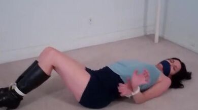 hottie working weekends run into a burglar and gets bondage