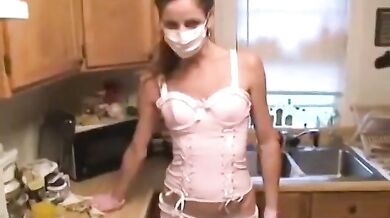 Sexy maid stops cleaning to jerk and suck my rough cock
