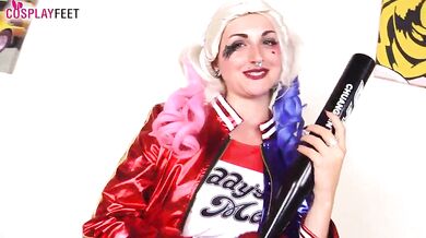 Harley Quinn cosplayers perfectly use their pantyhose feet porn