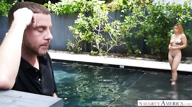 Natural Tit Babe Blows And Rides Lucky Stud After A Subtle Dip In The Pool