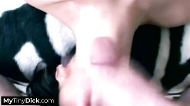 A busty asian titty fucking his small cock and gives him a wet blowjob